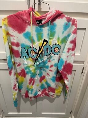 AC/DC Tie-Dye Pullover Hoodie in Red, Blue, Yellow